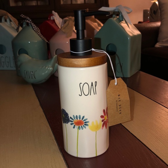 Rae Dunn SOAP Wood & Flowers Soap Dispenser